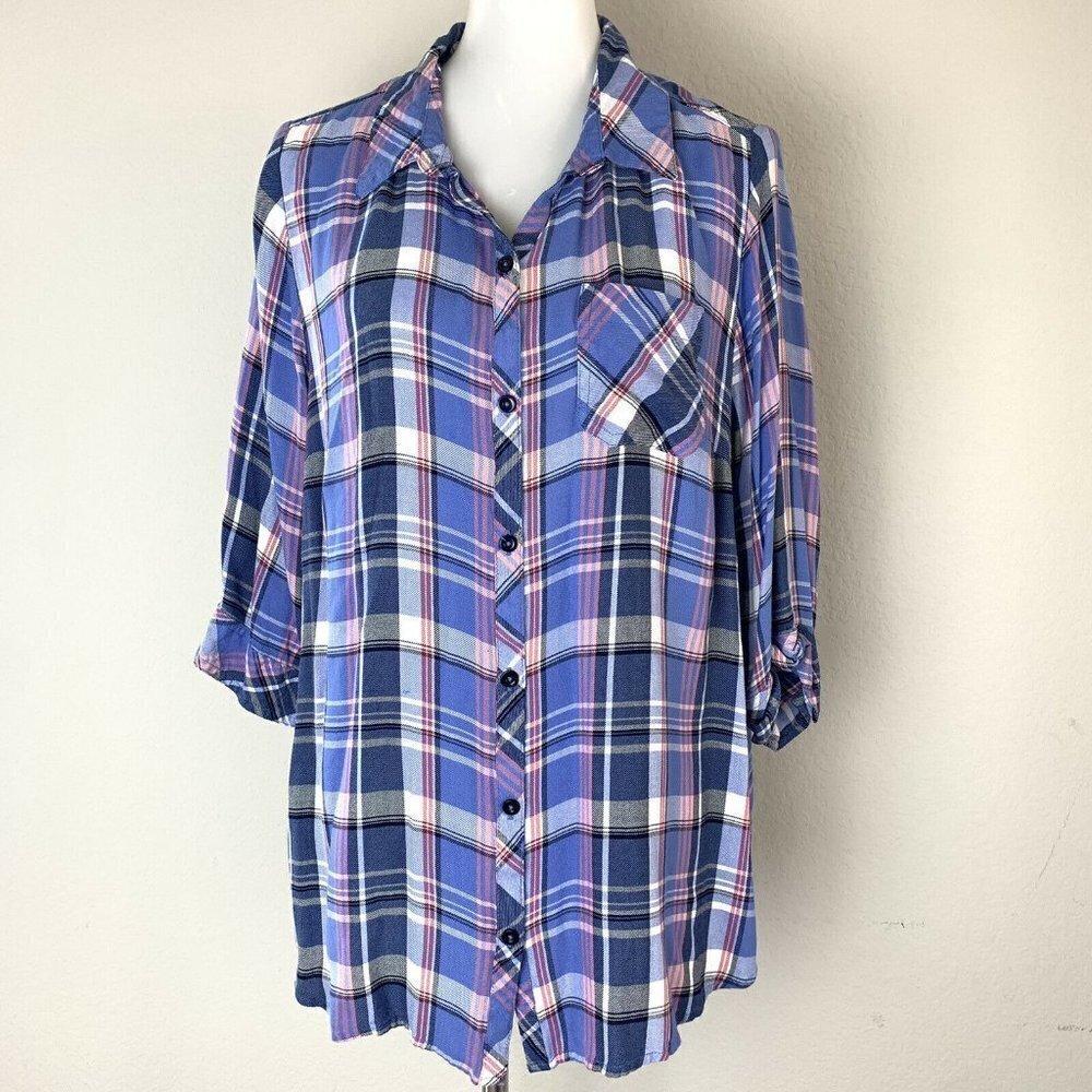 Catherines Multicolor Plaid Button Front Shirt - image 1